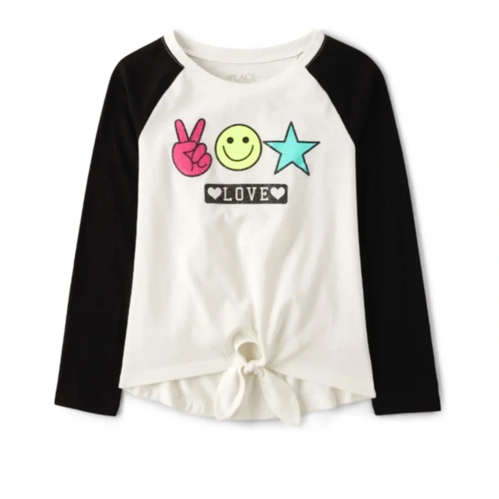 NEW - The Children’s Place Girls Graphic Tie-Front Top - Black. XS(4)